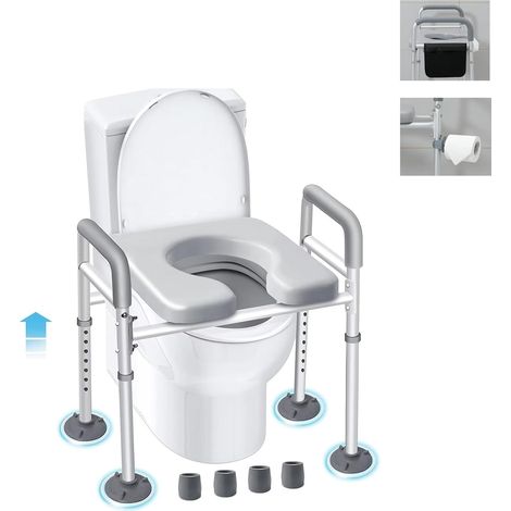 Rehausseur Toilette Adulte, Rehausseur WC Adulte, Soulèvement du Couvercle des Toilettes pour Personnes âgées avec Réglage de la Hauteur, Convient pour Toutes les Toilettes Courantes (1/5)