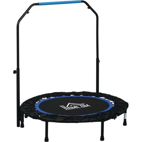 Trampoline de fitness pliable avec poignée réglable 6 pieds 28 ressorts Ø 102 cm noir et bleu pour un entraînement optimal (1/5)