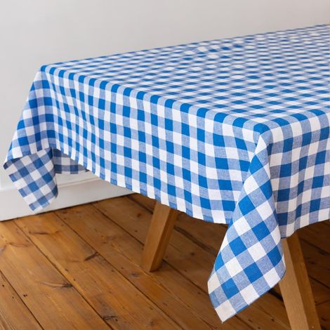 Nappe Rectangulaire Vichy Bleu Coton Recyclé Réutilisable Lavable pour Repas Extérieur Buffet Mariage Pique-Nique 180x140cm (1/3)