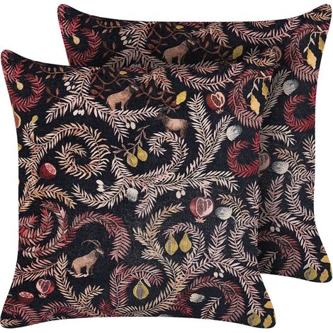 Set di 2 cuscini motivo botanico velluto 45x45 cm nero rosa Ricinus