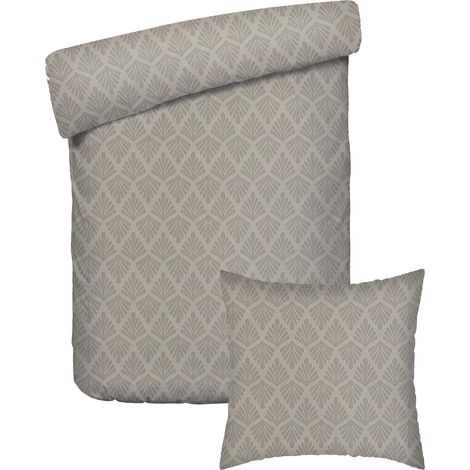 Parure de lit 2 Pièces 1 Personnes - Housse de Couette 140x200 cm et 1 Taie Oreiller 63x63 cm – 100% Satin de Coton, 80 Fils – Accord botanique – Taupe (1/5)