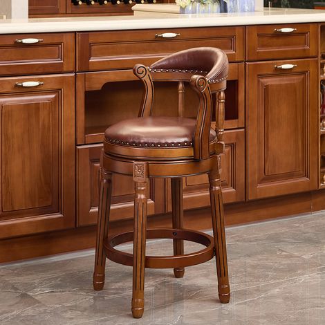 Chaise de bar pivotante cuir bois marron OKMYHOME (1/5)