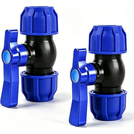 2 Pièces Vanne a Compression de 20mm PP, Bleu, avec Joint (1/5)