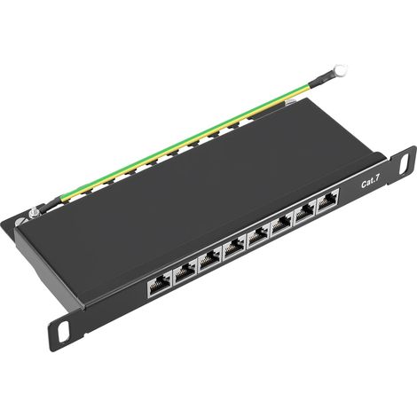 CAT 7 8-Port-Patchpanel – Geschirmtes Patchpanel für Wand- und Tischmontage – 8 RJ45-Anschlüsse – LSA+-Verteilerpanel – Hochgeschwindigkeitsnetzwerk – Patchpanel (1/5)