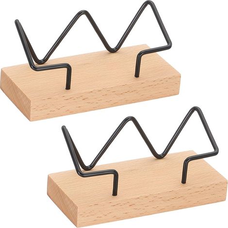 Houten Visitenkarte für Büro, 2 Stück Desktop-Besuchskarte, Houten Naamkaart, Display-Standaard, Organizer für Kantoor, Thuis, Tentonstelling, helle Houten-Farbe, Schwarz