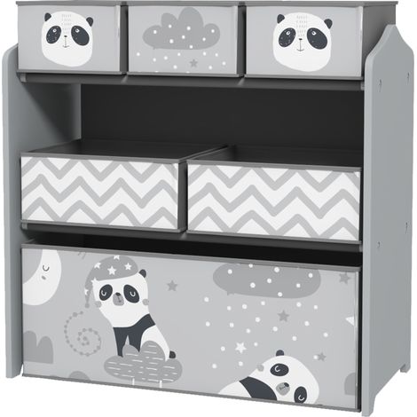 ZONEKIZ Mobile Portagiochi per Bambini con 6 Contenitori in Tessuto Grigio