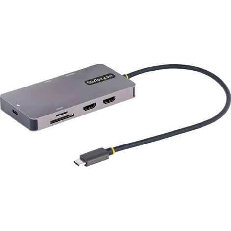 StarTech.com Adaptateur Multiport USB C - Vidéo Double HDMI 4K 60Hz - Hub USB-A 5 Gbps à 2 Ports, 100W Power Delivery Pass-Through, GbE, SD/Micro SD, Station d'Accueil/Mini Dock pour PC Portable, Câbl
