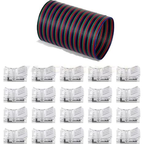 Lot de 20 connecteurs de bande LED à 4 broches de 8 mm sans soudure - Pour éclairage de rail transparent - Avec bande métallique de 16,4 m - Convient pour bandes lumineuses 5050 (1/5)