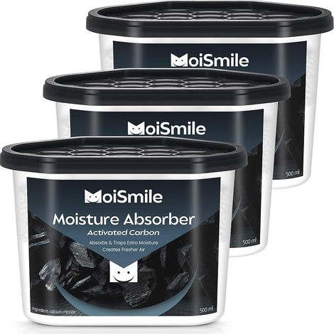Moismlie Lot de 3 Absorbeurs d'Humidité, Charbon Actif, Boîtes Absorbeur d'Humidité Rechargeables 300 g pour Placard, Voiture et Sous-Sol (1/5)