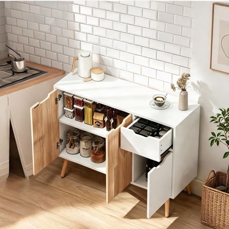 Meuble de rangement scandinave 90 x 30 x 72 cm blanc chêne clair (1/5)