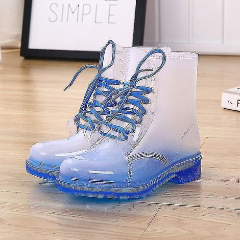 Damen-Regenstiefel, versandkostenfrei, wasserdicht, Schnürstiefel, transparentes Bonbonrot, Outdoor-Stiefeletten – Größe 39 – Himmelblau