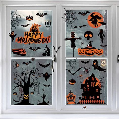 8 feuilles d'autocollants de fenêtre pour Halloween, double face, effrayants et amovibles. (1/5)