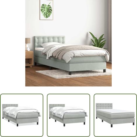 vidaXL Samt - Boxspringbett mit Matratze Hellgrau 80x210 cm Samt (1/5)