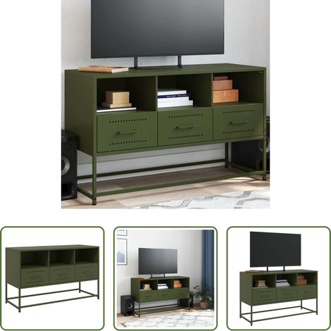 Stahl - TV-Schrank Olivgrün 100,5x39x60,5 cm Stahl (1/5)
