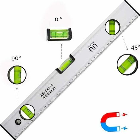 Niveau à Bulle de 40 cm, Niveau Bulle Magnétique avec 3 Fioles Haute Visibilité Corps en Aluminium, Embouts Robustes pour horizontal vertical et 45 °, Précision +/- 0,5mm - Règle Intégrée (1/5)