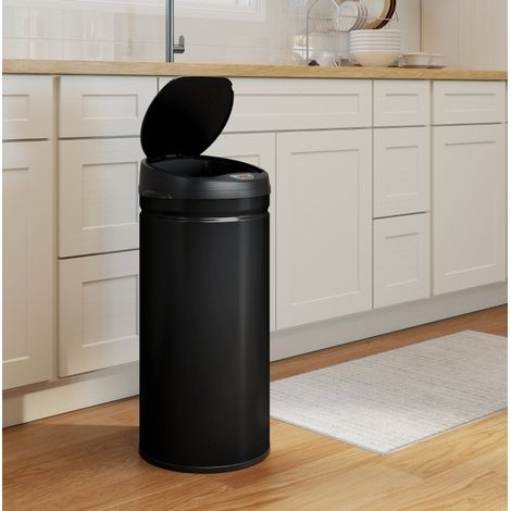 Cubo de basura con sensor 42 L de acero inoxidable negro OKWISH (1/5)
