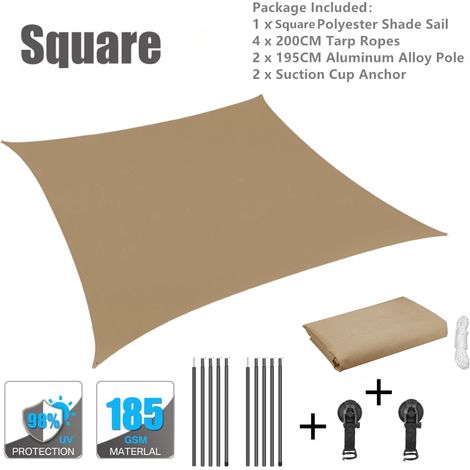 Auvent latéral extérieur pour véhicule de camping (2 x 2 m, jaune sable), adapté aux camping-cars, aux fourgons aménagés et aux SUV. (1/5)