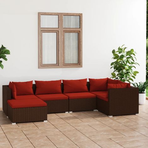 Salon de jardin 6 pcs Ensemble Table et Chaise de Jardin - avec coussins Résine tressée Marron BV577097 - BonneVie (1/5)
