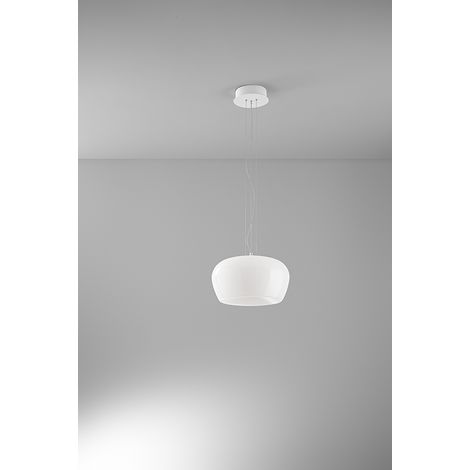 Suspension Led 20W En Verre Blanc Brillant Et Structure Blanc Mat D.38Cm - Design Moderne Et Élégant Pour Intérieur - Luminaire Par Perenz (1/2)