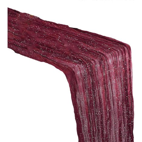 Chemin de table en mousseline transparente, centre de table élégant pour mariage et décoration intérieure, couleur bordeaux, pour une ambiance raffinée. (1/5)