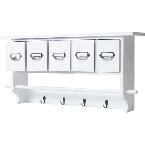 [NEUWERTIG] Garderobe HHG-355, Wandgarderobe Wandregal, Vintage mit 5 Schubladen 32x65x13cm weiß