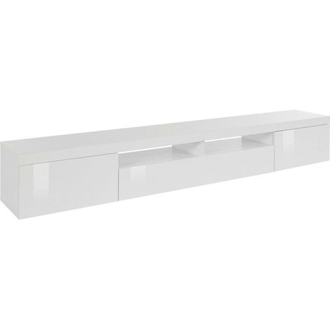 Dmora - Mobile porta TV Animali, Credenza bassa da soggiorno a 3 ante, Base porta TV, 240x40h35 cm, Bianco lucido (1/5)