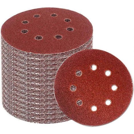Disques de ponçage 125 mm à 8 trous pour ponceuse orbitale, paquet de 100, papier de verre à l'oxyde d'aluminium pour bois et métal (1/4)