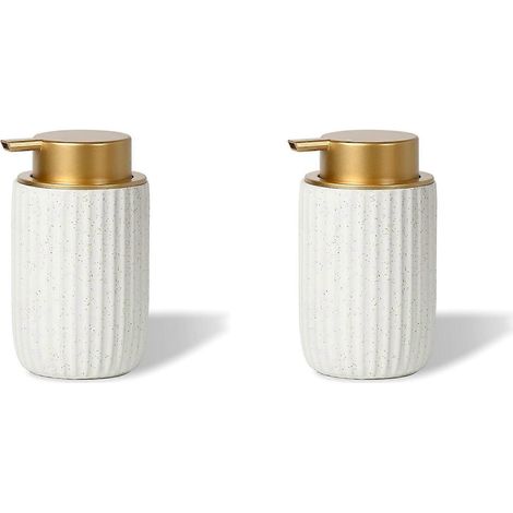 Distributeur de savon mousse en céramique blanche mate mouchetée (lot de 2), pompe rechargeable de 350 ml avec bouchon doré, distributeur de savon mousse élégant (1/5)