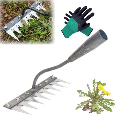 Berthaus Unkrautrechen, Unkrautrechen-Werkzeug mit Griff, robuster Gartenrechen aus Metall, Berthaus-Rechen zum Jäten/Lockern/Säen (8 Zähne) (1/5)