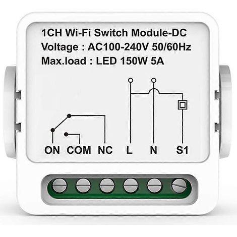 Module relais WiFi à contact sec 1 canal, 100-240 V CA, activé par l'application Tuya Smart Life. (1/5)