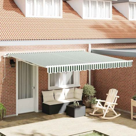 Retractable Awning Green and White 400 x 300 cm vidaXL (1/5)
