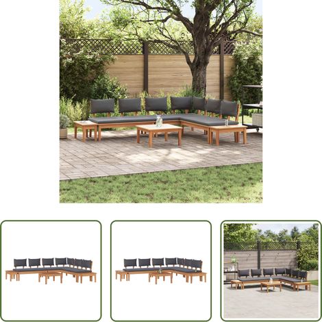 vidaXL Canapé en teck -  Ensemble de canapé de jardin 3 pcs Marron et gris (1/5)