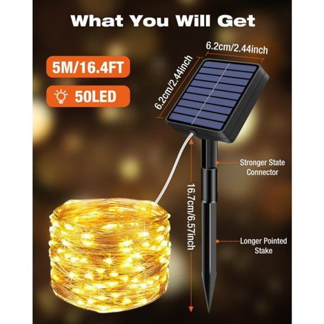 Guirlande Solaire - 50 Led - 5 M + 2 M Câble - Étanche IP65 - 8 Modes - Mémoire - Extérieur - Lot De 2 (1/5)