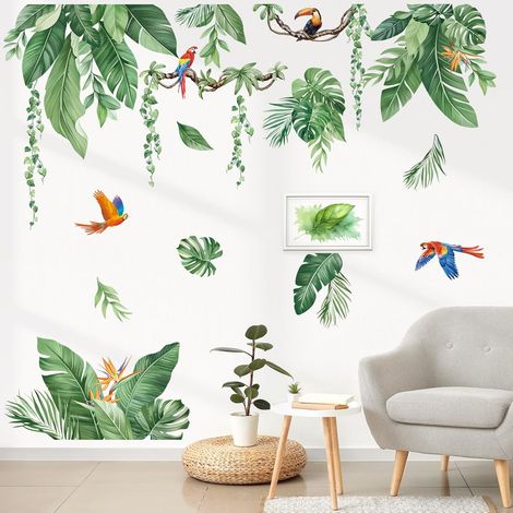 Stickers Muraux Feuille Tropicale Verte Autocollant Mural Plante (1/5)