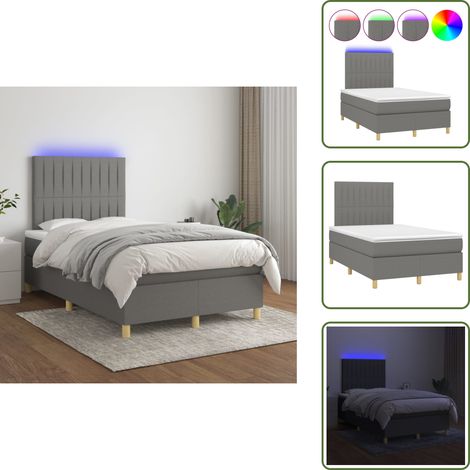 Boxspringbett mit Matratze & LED Dunkelgrau 120x200 cm Stoff - Boxspringbett - Doppelbett - Lattenrost - Bettsofa - Schlafsystem (1/5)