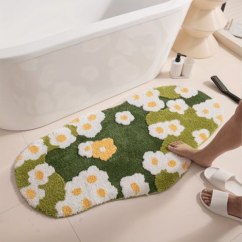 Tapis Floral 3D - Motif Forêt de Pâquerettes et Mousse - Microfibre Épaisse Non Glissant - Pour Salon Chambre ou Salle de Bain - 1 Pièce (1/5)
