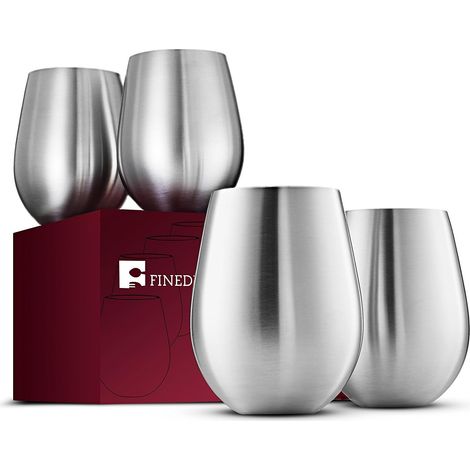 Verre À Vin - Acier Inoxydable 18/10 - Forme Œuf Lisse - Pour Bar Maison Pique-Nique - Lot De 4 (1/5)