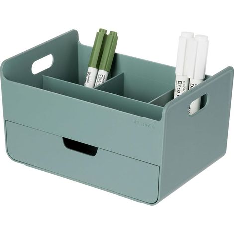 Tragbarer Schreibtisch-Organizer – 3 kompakte Fächer, halbe Schublade – Stiftehalter, Schreibtisch-Organizer für Büro, Make-up, Bastelbedarf (Hergestellt in Korea, Grün) (1/5)