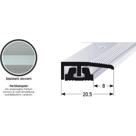 Abschlussprofil / Abschlussleiste für Vinyl / Laminat / Parkett "Harvest", für Höhe 4 - 7 mm, 20,5 mm breit, 2-teilig, Aluminium eloxiert, gebohrt-Edelstahloptik-900