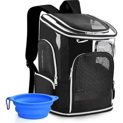Sacs à dos pour animaux de compagnie, sac à dos pour chat, sac à dos pour chien jusqu'à kg, sac à dos pour animal de compagnie avec fenêtre en maille et coque pliable pour voyage, randonnée (noir) (1/5)