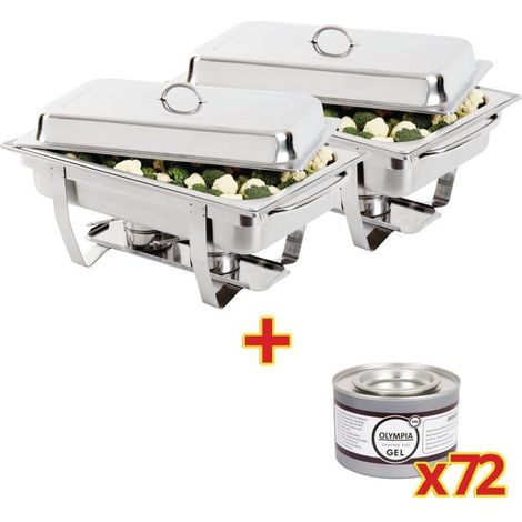 Offre Spéciale Lot de 2 Chafing Dish Milan GN 1/1 avec 72 Capsules de Gel - Olympia