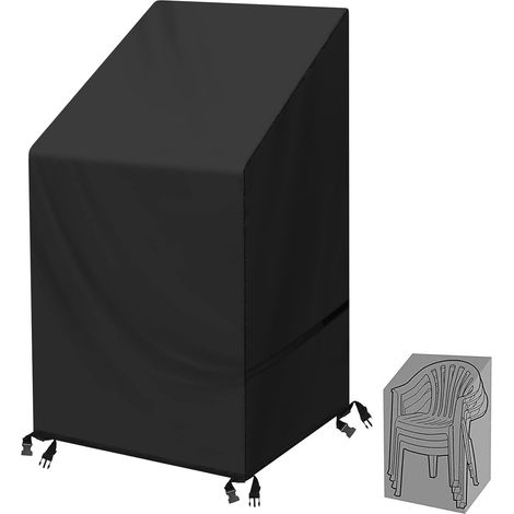Housse De Chaise De Jardin Housse De Chaise Empilable Imperméable Robuste Tissu Oxford 210d Noir 120x65x65/80cm MINKUROW (1/5)
