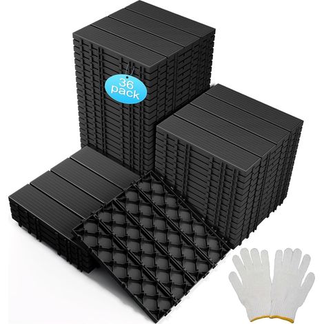 Dalles de Terrasse en PVC pour Jardin,Dalle Terrasse en Plastique Composite, Revêtement de sol Extérieur Résistant aux Intempéries pour Patio, Balcon, Béton 30 x 30 cm (Gris foncé) (1/5)