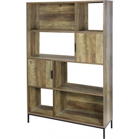 Étagère Bibliothèque en Bois et Métal Noir 6 Casiers et 2 Placards (1/3)