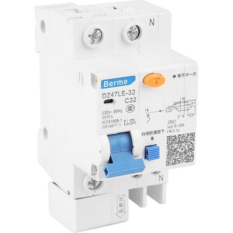 Disjoncteur Différentiel Stable DZ47LE-32 32A 1P + N C32 30mA 230V, Protection Contre Surcharge, Fuite et Court-Circuit Multiple (1/5)