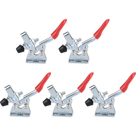 Juego de 5 abrazaderas verticales de palanca de liberación rápida fabricadas en hierro galvanizado, con capacidad de sujeción manual. (1/5)