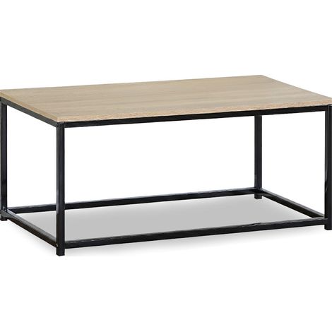 Mesa de Centro Nancy en Madera y Metal, Diseño Industrial, 40cm, Roble y Negro (1/4)