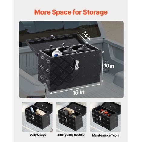 Boîte à outils pour camion en aluminium 406 x 190 x 254 mm, coffre de benne de pick-up verrouillage, plaqué à rayures, avec poignée… (1/5)