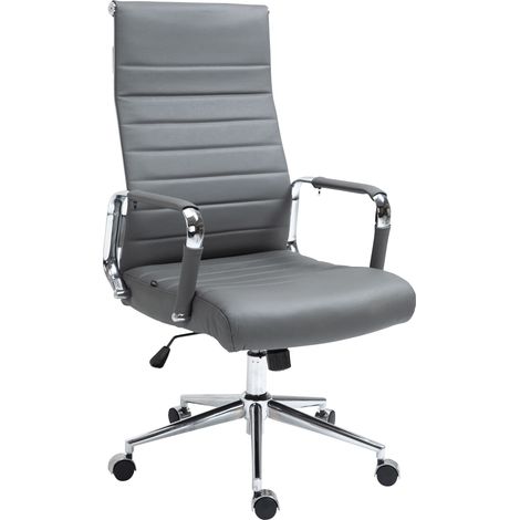 Fauteuil de bureau avec accoudoirs siège pivotant mécanisme à bascule en cuir véritable gris 100002520