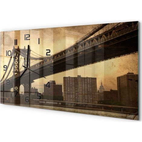 Horloge Murale Salon 60x30 cm Panoramique Verre Trempé Décoration Murale Manhattan, New York (1/5)